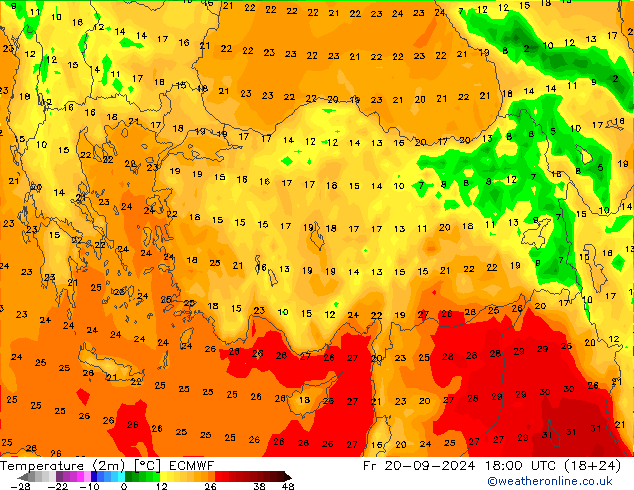 température (2m) ECMWF ven 20.09.2024 18 UTC