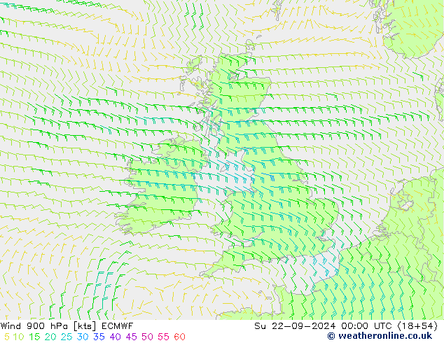 Wind 900 hPa ECMWF Su 22.09.2024 00 UTC