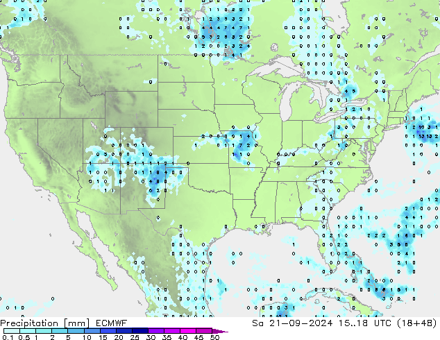 Srážky ECMWF So 21.09.2024 18 UTC