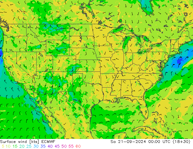 Vent 10 m ECMWF sam 21.09.2024 00 UTC