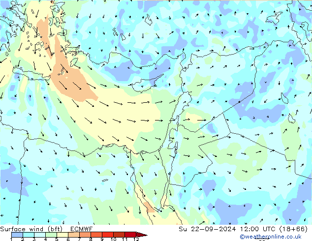 Wind 10 m (bft) ECMWF zo 22.09.2024 12 UTC