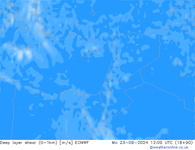 Deep layer shear (0-1km) ECMWF lun 23.09.2024 12 UTC