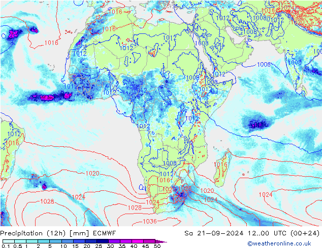 Precipitation (12h) ECMWF Sa 21.09.2024 00 UTC