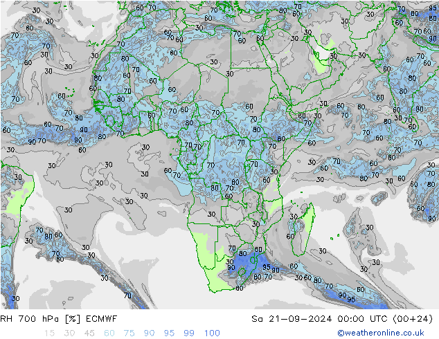 RH 700 hPa ECMWF Sa 21.09.2024 00 UTC