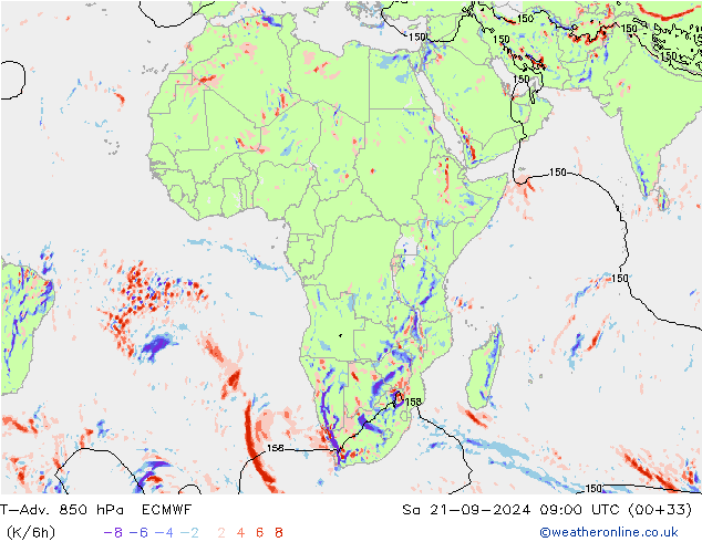 T-Adv. 850 hPa ECMWF  21.09.2024 09 UTC