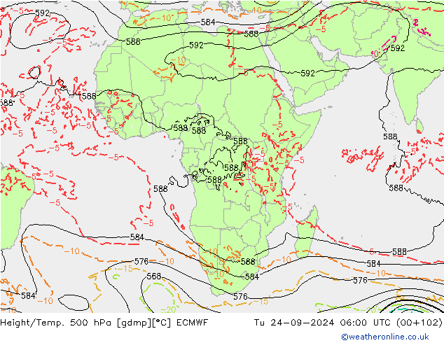 Z500/Yağmur (+YB)/Z850 ECMWF Sa 24.09.2024 06 UTC