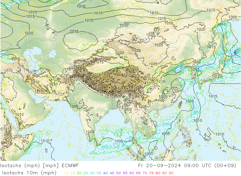 Izotacha (mph) ECMWF pt. 20.09.2024 09 UTC