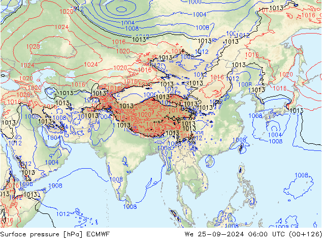 Surface pressure ECMWF We 25.09.2024 06 UTC