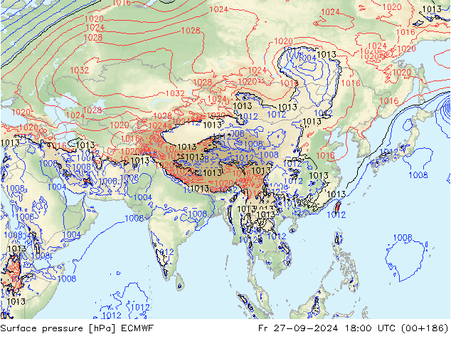 Atmosférický tlak ECMWF Pá 27.09.2024 18 UTC