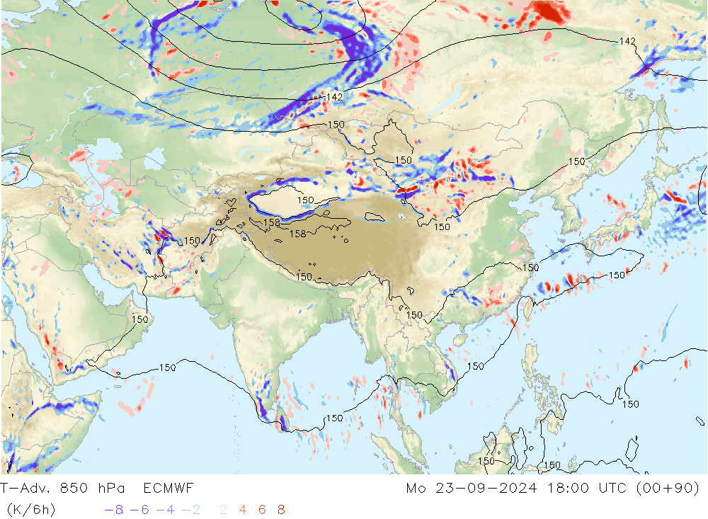 T-Adv. 850 hPa ECMWF ma 23.09.2024 18 UTC