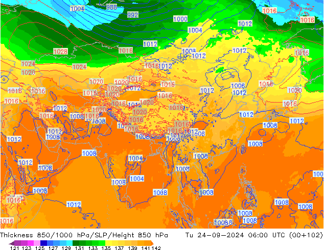 850-1000 hPa Kalınlığı ECMWF Sa 24.09.2024 06 UTC