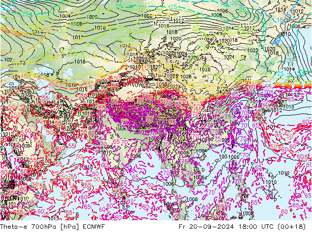 Theta-e 700hPa ECMWF Sex 20.09.2024 18 UTC