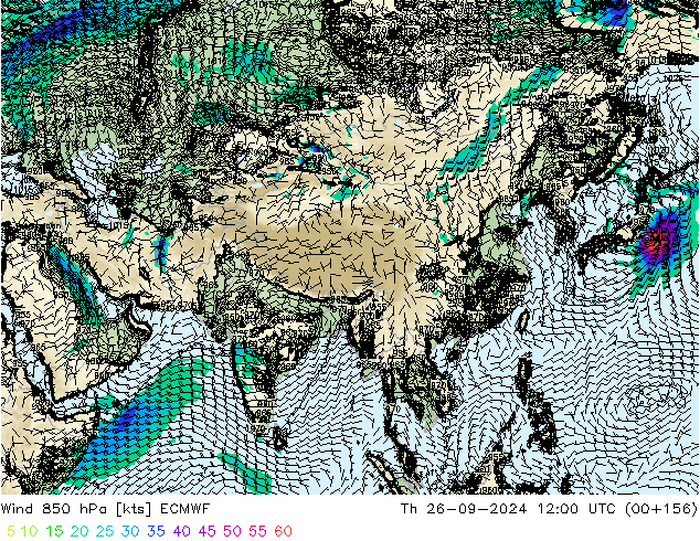 Wind 850 hPa ECMWF Th 26.09.2024 12 UTC