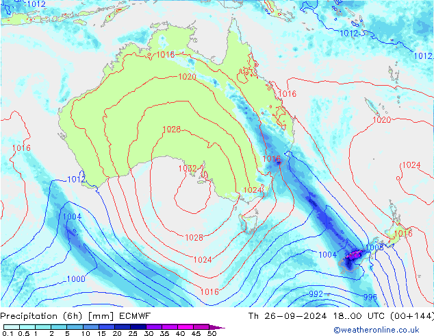 Z500/Rain (+SLP)/Z850 ECMWF Čt 26.09.2024 00 UTC