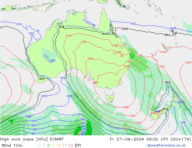 Windvelden ECMWF vr 27.09.2024 06 UTC