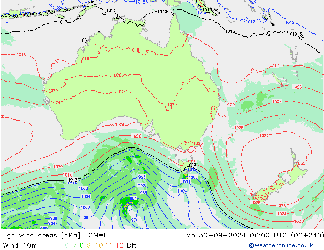 High wind areas ECMWF Mo 30.09.2024 00 UTC