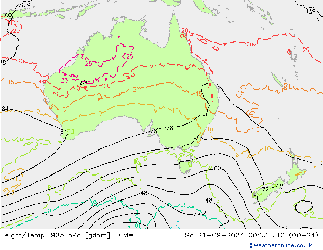 Height/Temp. 925 hPa ECMWF sab 21.09.2024 00 UTC