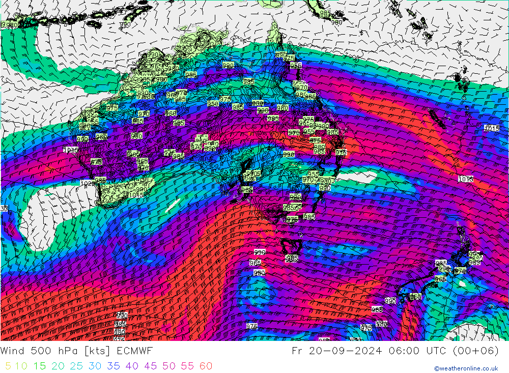 Wind 500 hPa ECMWF Fr 20.09.2024 06 UTC