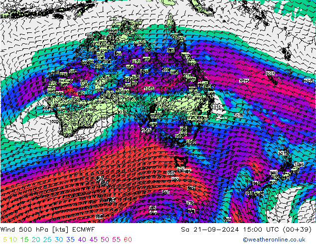 wiatr 500 hPa ECMWF so. 21.09.2024 15 UTC