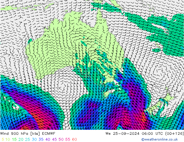 Wind 900 hPa ECMWF Mi 25.09.2024 06 UTC