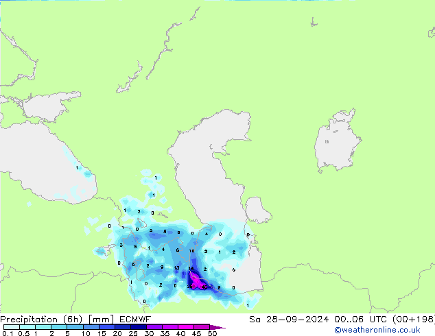 Precipitação (6h) ECMWF Sáb 28.09.2024 06 UTC