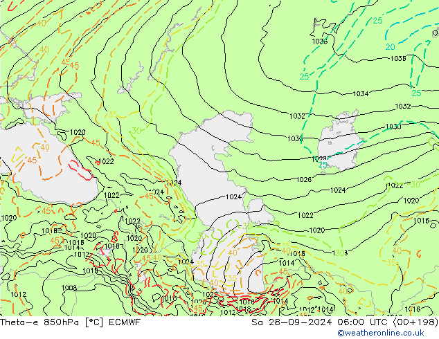 Theta-e 850hPa ECMWF Sáb 28.09.2024 06 UTC