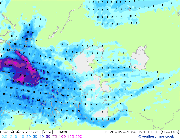 Precipitación acum. ECMWF jue 26.09.2024 12 UTC