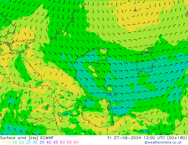 Surface wind ECMWF Fr 27.09.2024 12 UTC