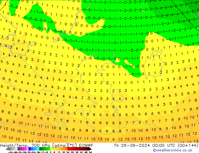 Height/Temp. 700 hPa ECMWF Th 26.09.2024 00 UTC