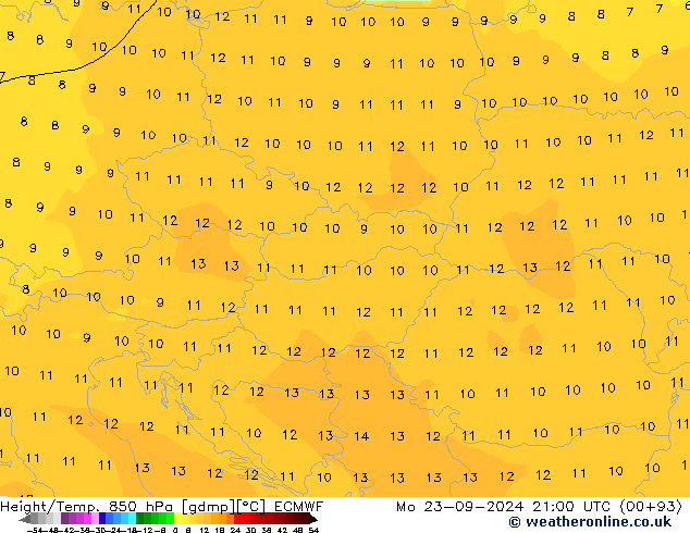 Height/Temp. 850 hPa ECMWF Mo 23.09.2024 21 UTC