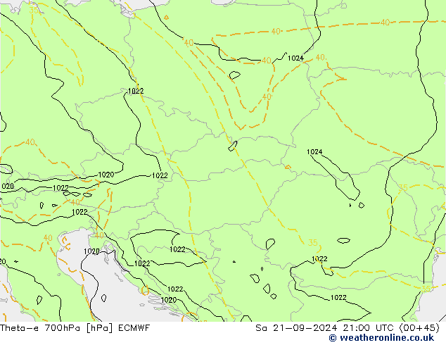 Theta-e 700гПа ECMWF сб 21.09.2024 21 UTC