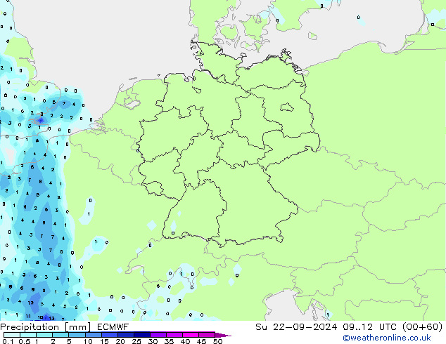 Srážky ECMWF Ne 22.09.2024 12 UTC