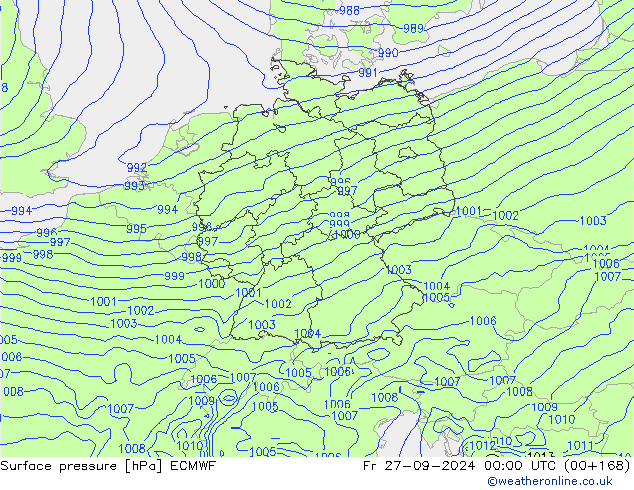 Atmosférický tlak ECMWF Pá 27.09.2024 00 UTC