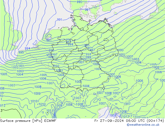 地面气压 ECMWF 星期五 27.09.2024 06 UTC