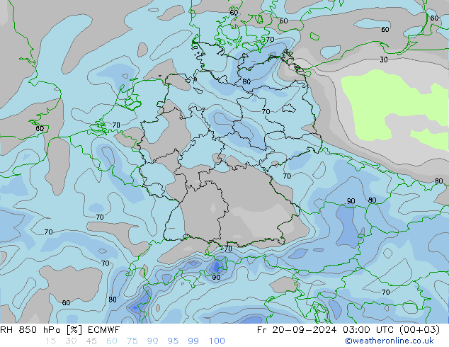 RH 850 гПа ECMWF пт 20.09.2024 03 UTC