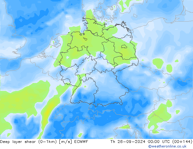 Deep layer shear (0-1km) ECMWF Qui 26.09.2024 00 UTC