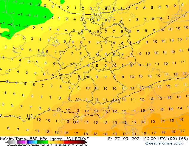 Z500/Yağmur (+YB)/Z850 ECMWF Cu 27.09.2024 00 UTC