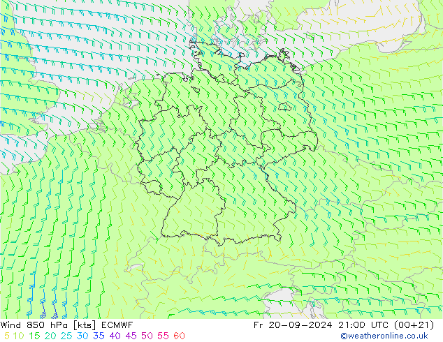 Wind 850 hPa ECMWF Fr 20.09.2024 21 UTC