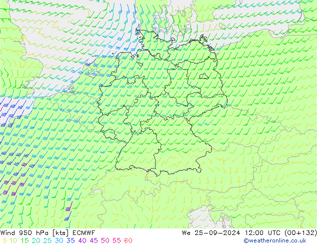 Wind 950 hPa ECMWF wo 25.09.2024 12 UTC