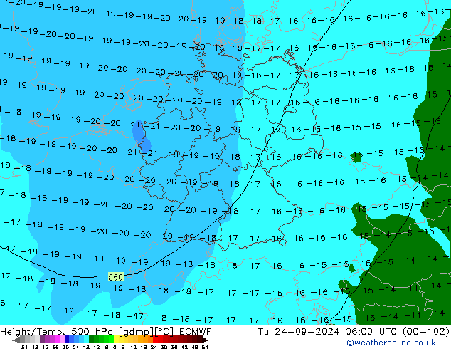 Z500/Rain (+SLP)/Z850 ECMWF Út 24.09.2024 06 UTC