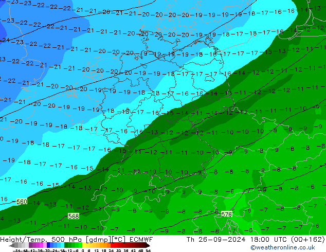 Z500/Rain (+SLP)/Z850 ECMWF Čt 26.09.2024 18 UTC