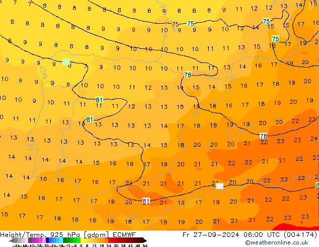 Height/Temp. 925 hPa ECMWF pt. 27.09.2024 06 UTC