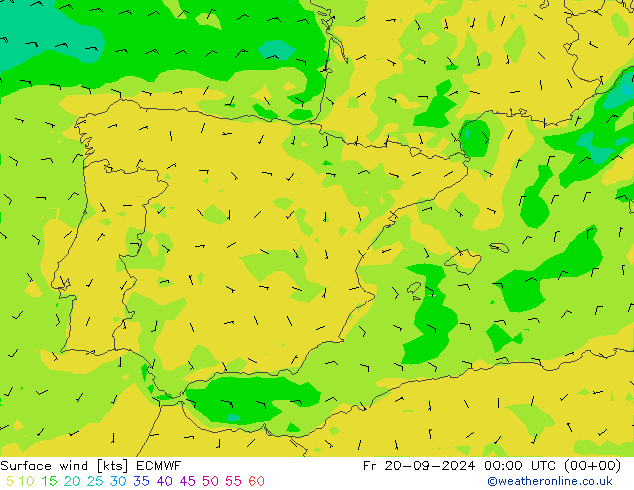 wiatr 10 m ECMWF pt. 20.09.2024 00 UTC