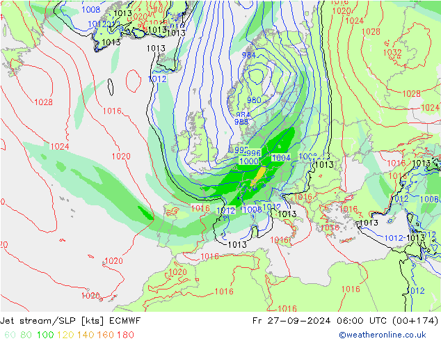 Polarjet/Bodendruck ECMWF Fr 27.09.2024 06 UTC