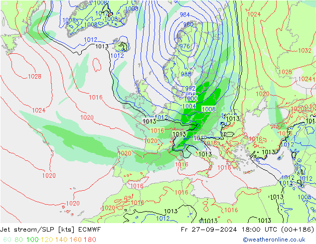 Jet Akımları/SLP ECMWF Cu 27.09.2024 18 UTC