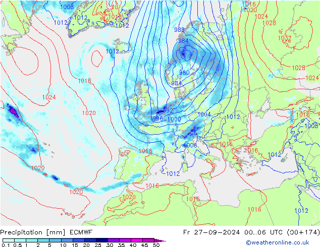 Neerslag ECMWF vr 27.09.2024 06 UTC