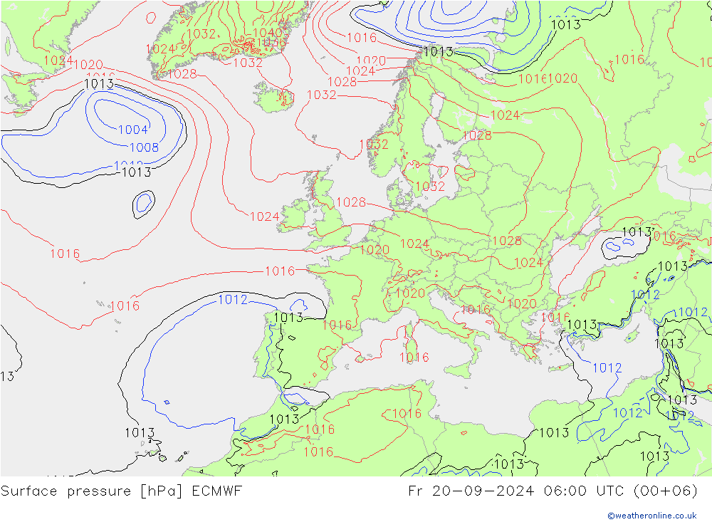 pressão do solo ECMWF Sex 20.09.2024 06 UTC