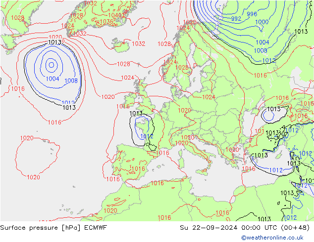 Presión superficial ECMWF dom 22.09.2024 00 UTC