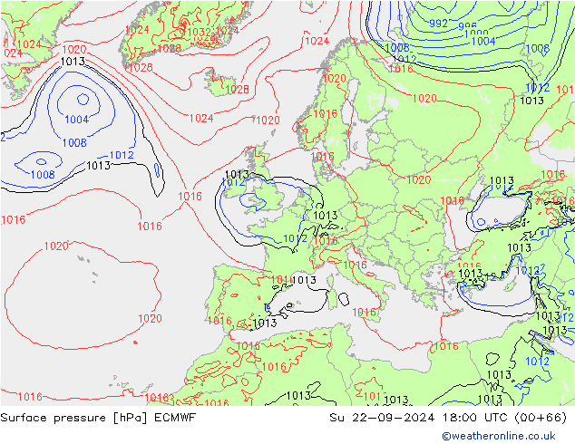 Atmosférický tlak ECMWF Ne 22.09.2024 18 UTC