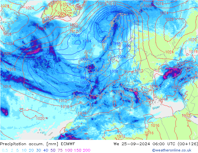 Precipitation accum. ECMWF We 25.09.2024 06 UTC